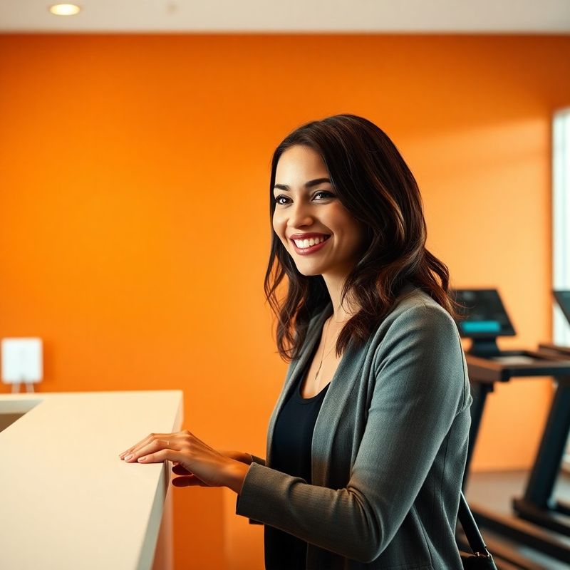 A smiling member scanning into the Hartwell & Holloway front desk